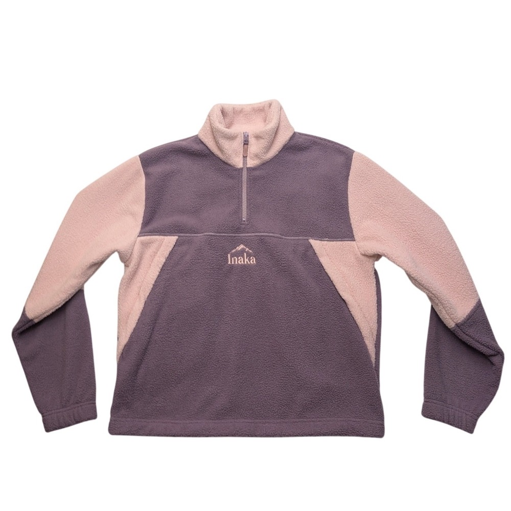 Inaka Power Fleece Pullover Womens Small Purple Pink Colorblock Quarter Zip Mock